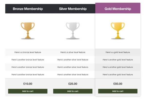 WooCommerce Storefront Pricing Tables