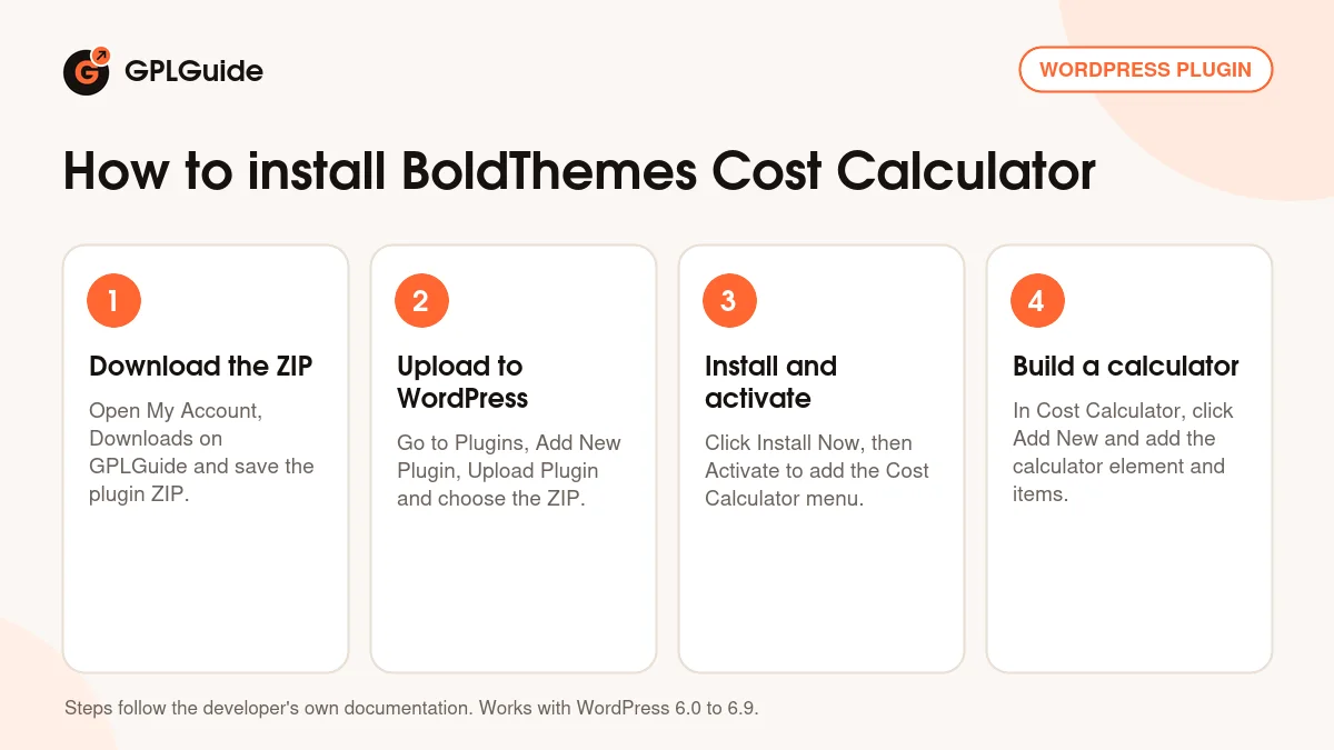 How to install BoldThemes Cost Calculator on WordPress in four steps