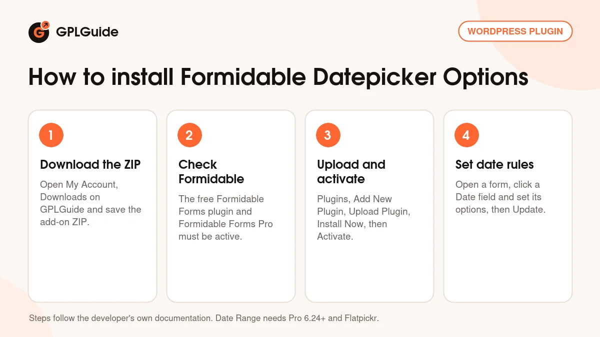How to install Formidable Datepicker Options on WordPress in four steps