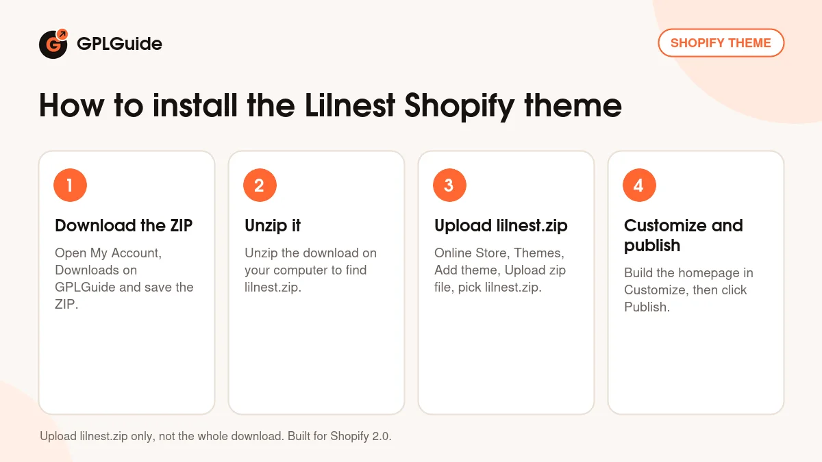 How to install the Lilnest Shopify theme in the Shopify admin in four steps
